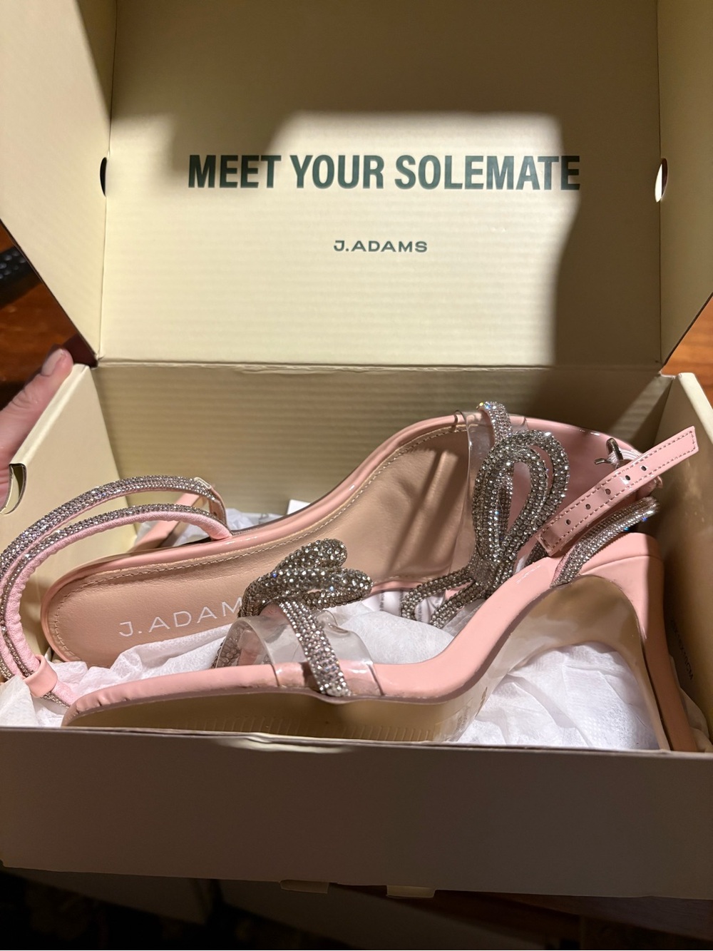 J. Adams Pink Rhinestone Bow Strappy Heels Size 7